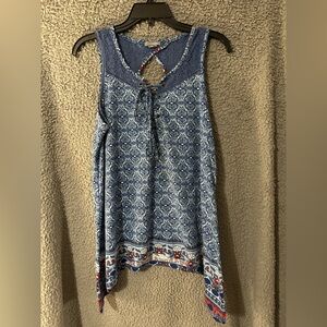 New Directions Navy and Red Patterned Tank Top